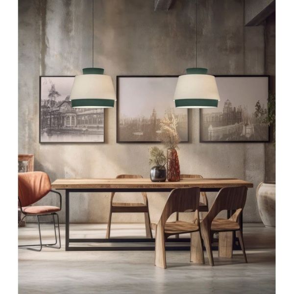 Suspension ASPEN 45cmØ Vert/Lin, Kit Texte Blanc, LED E27 15W, CL.I