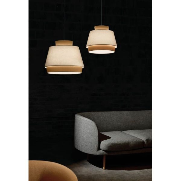 Candeeiro suspenso ASPEN 60cmØ Areia/Linho, Kit Texto Branco, LED E27 15W, CL.I