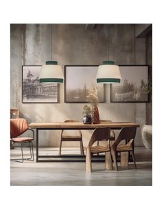 Suspension ASPEN 60cmØ Vert/Lin, Kit Texte Blanc, LED E27 15W, CL.I 2