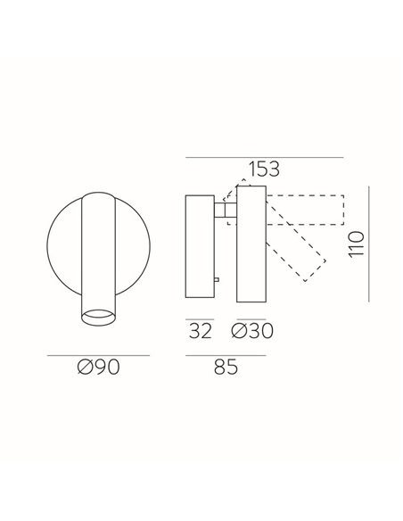 Aplique de pared LED ATRIA Superficie Bronce, 3W 3000K 285lm, CRI90 CL.I, Con interruptor, Orientable