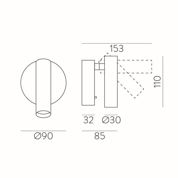 ATRIA Aplique LED Superfície Bronze, 3W 3000K 285lm, CRI90 CL.I, Com interruptor, Ajustável