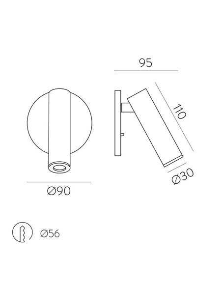 Aplique de pared LED ATRIA Empotrable Bronce, 3W 3000K 285lm, CRI90 CL.I, LED integrado, Con interruptor, Orientable