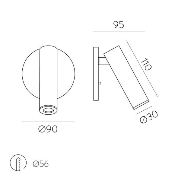Aplique de pared LED ATRIA Empotrable Bronce, 3W 3000K 285lm, CRI90 CL.I, LED integrado, Con interruptor, Orientable