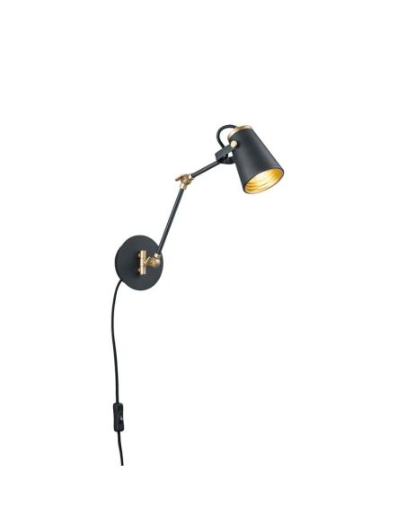 Aplique pared o flexo EDWARD pivotante color negro mate/oro| LeonLeds