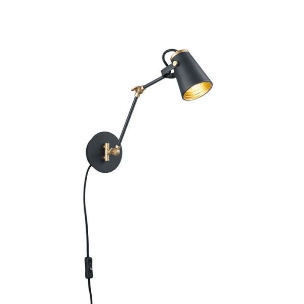 Aplique pared o flexo EDWARD pivotante color negro mate/oro| LeonLeds