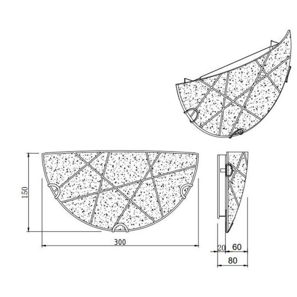 Medidas do produto de aplique de vidro branco SANDRINA