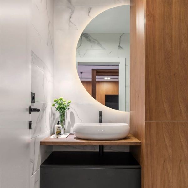 Miroir de salle de bain rond BARI avec lumière LED Ø140X70cm, 40W 3000K 2749lm, CRI90 CL.II IP44, LED intégrée à l'arrière