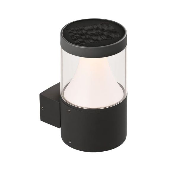 Aplique solar de parede LED antracite texturizado BRISK, 3W 3000K 130lm, CRI90 CL.III IP65, LED integrado, bateria integrada