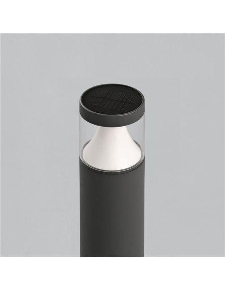 Balise Solaire Extérieure LED Anthracite Texturé BRISK, 3W 3000K 130lm, CRI90 CL.III IP65, LED intégrée, batterie intégrée