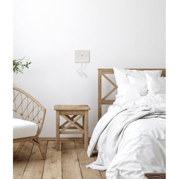 Aplique LED com suporte e USB/USC, CALMA Branco Texturizado, 6W 3000K 630lm + 3W 3000K 285lm, CRI90 CL.I, Dois interruptores, Or