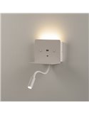 Aplique LED con soporte y USB/USC, CALMA Blanco texturado, 6W 3000K 630lm + 3W 3000K 285lm, CRI90 CL.I, Dos interruptores, Orien