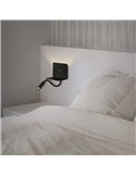 Aplique lector LED con soporte y USB/USC, CALMA Negro texturado, 6W 3000K 630lm + 3W 3000K 285lm, CRI90 CL.I, Dos interruptores,