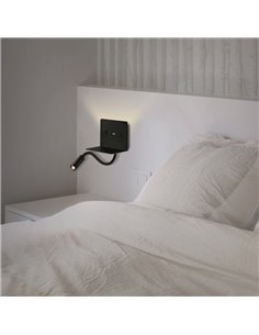 Aplique lector LED con soporte y USB/USC, CALMA Negro texturado, 6W 3000K 630lm + 3W 3000K 285lm, CRI90 CL.I, Dos interruptores, 2