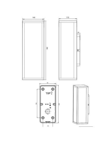 Applique GARONNE anthracite 2 lumières haut et bas dimensions du produit