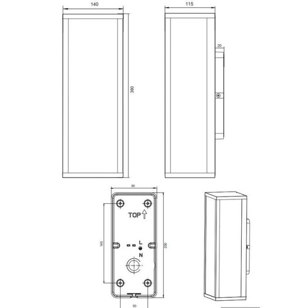 Aplique de pared GARONNE antracita 2 luces arriba y abajo medidas producto