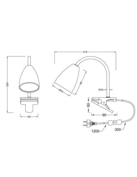 Lampe flexo blanche WANDA avec pince mesures du produit