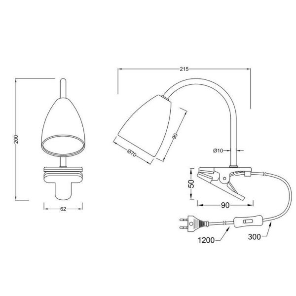 Lampe flexo blanche WANDA avec pince mesures du produit