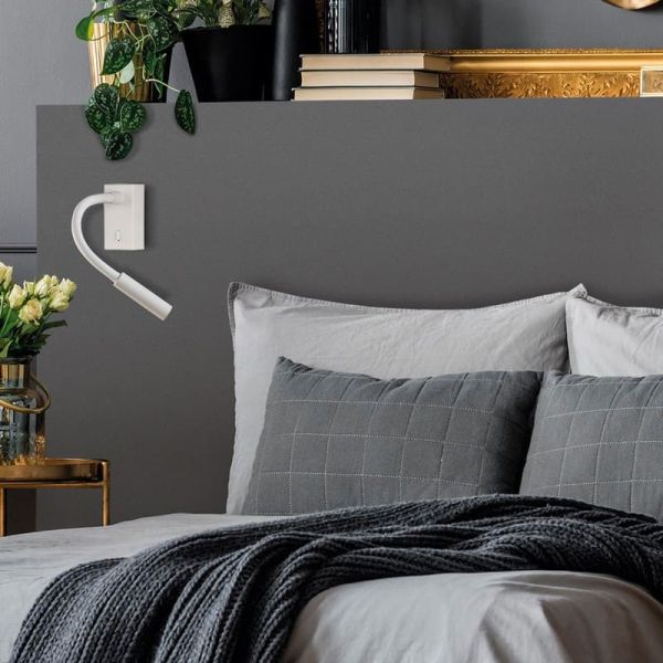 Applique murale CIO LED Reader Blanche Texturée, 3W 3000K 285lm, CRI90 CL.I, LED intégrée, Avec interrupteur, Orientable