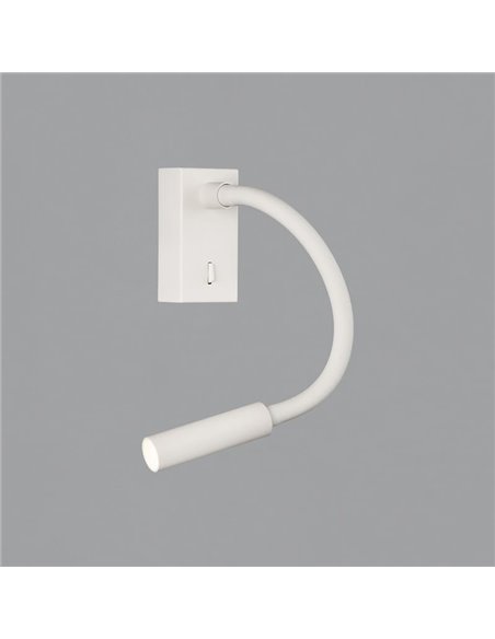 Aplique de parede leitor LED CIO branco texturizado, 3W 3000K 285lm, CRI90 CL.I, LED integrado, com interruptor, ajustável