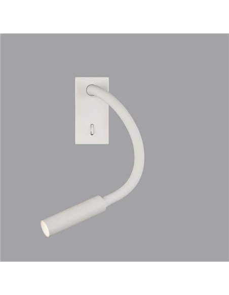 Aplique de parede leitor LED CIO branco texturizado, 3W 3000K 285lm, CRI90 CL.I, LED integrado, com interruptor, ajustável