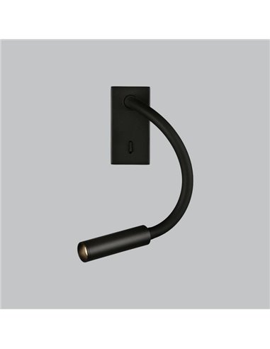 Aplique LED Lector CIO Negro Texturado, LED 3W 3000K 285lm, CRI90 CL.I, LED integrado, Con interruptor, Orientable