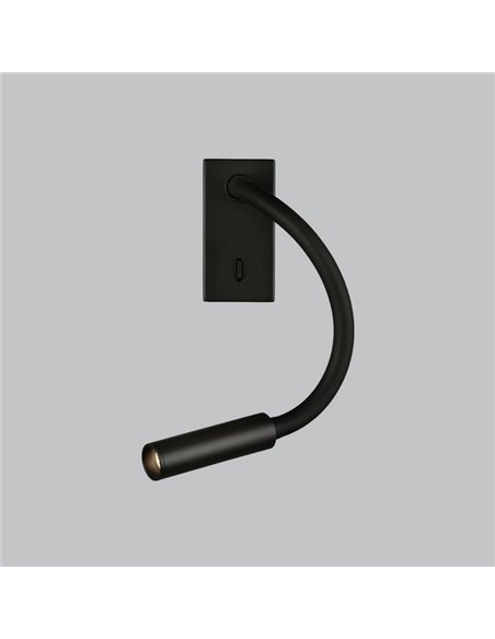 Applique murale LED CIO Reader Noir Texturé, LED 3W 3000K 285lm, CRI90 CL.I, LED intégrée, Avec interrupteur, Orientable