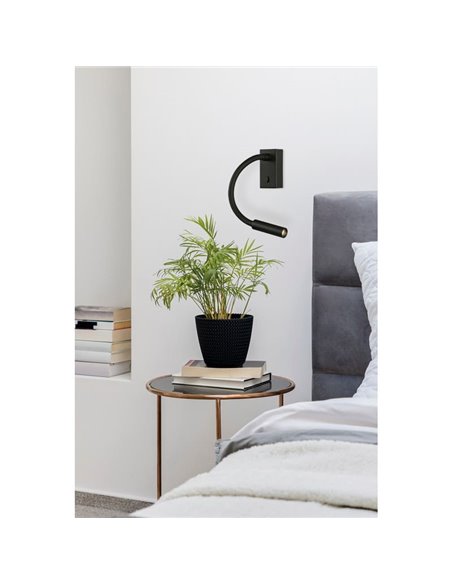 Aplique LED preto texturizado CIO Reader, LED 3W 3000K 285lm, CRI90 CL.I, LED integrado, com interruptor, ajustável