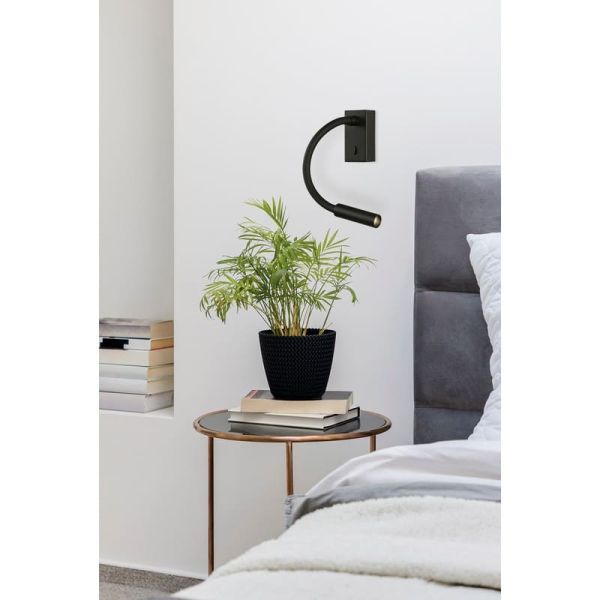 Aplique LED preto texturizado CIO Reader, LED 3W 3000K 285lm, CRI90 CL.I, LED integrado, com interruptor, ajustável