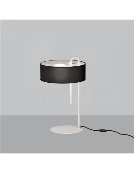 Lampe de table CLIP Abat-jour texturé blanc et noir, LED E27 15W, CL.II, interrupteur à câble