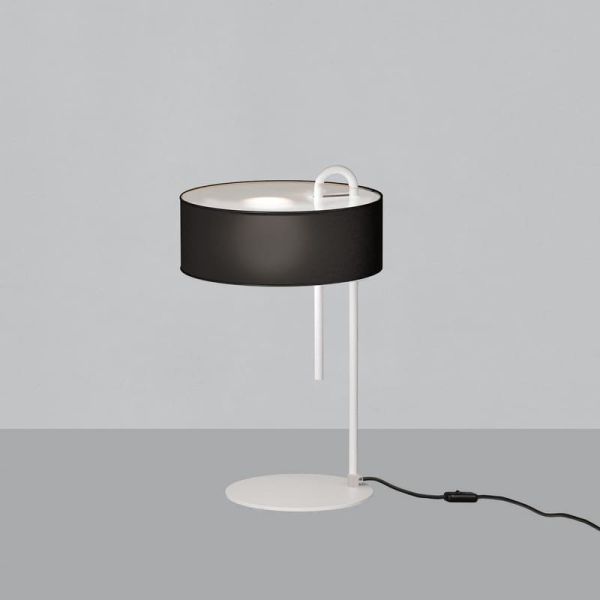 Candeeiro de mesa CLIP Abajur texturizado branco e preto, LED E27 15W, CL.II, interruptor de cabo