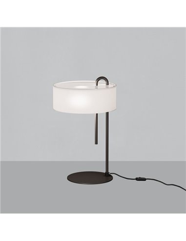 Lampe de Table avec interrupteur CLIP Noir Texturé et Abat-Jour Blanc, LED E27 15W, CL.II