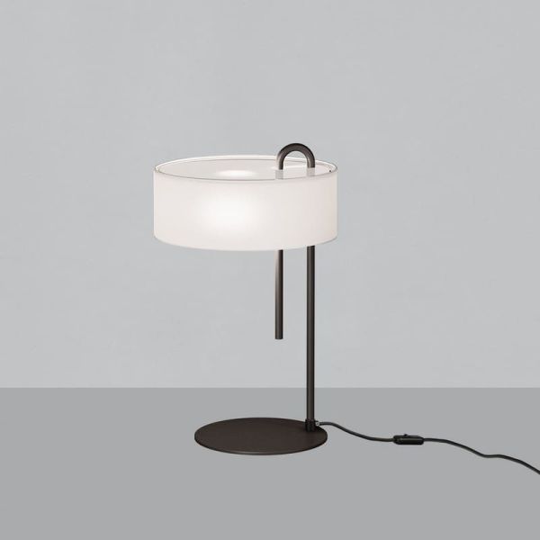 Lámpara de Sobremesa con interruptor CLIP Negro Texturado y Pantalla Blanco, LED E27 15W, CL.II