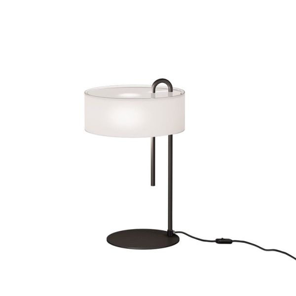 Candeeiro de mesa com interruptor CLIP preto texturizado e abajur branco, LED E27 15W, CL.II