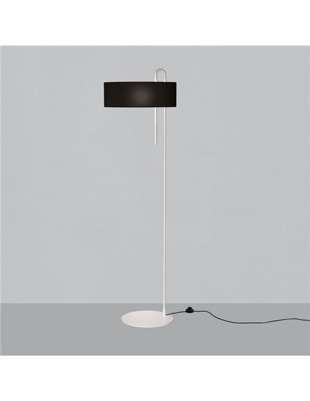 Lámpara pie CLIP Blanco Texturado y Pantalla Negro, LED E27 15W, CL.II