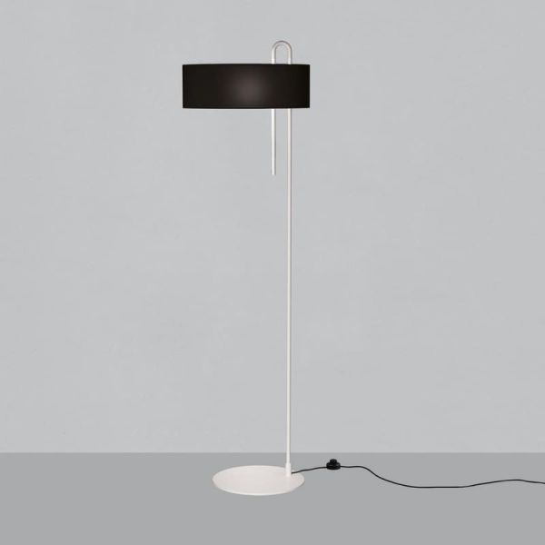 Lámpara pie CLIP Blanco Texturado y Pantalla Negro, LED E27 15W, CL.II