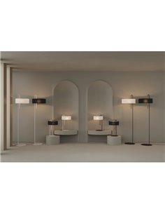 Lámpara pie CLIP Blanco Texturado y Pantalla Negro, LED E27 15W, CL.II 2