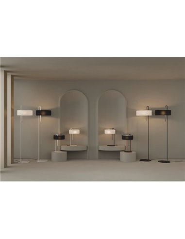 Lámpara pie CLIP Blanco Texturado y Pantalla Negro, LED E27 15W, CL.II
