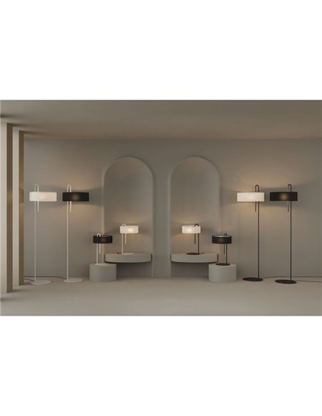 Candeeiro de pé CLIP branco texturizado com abajur preto, LED E27 15W, CL.II