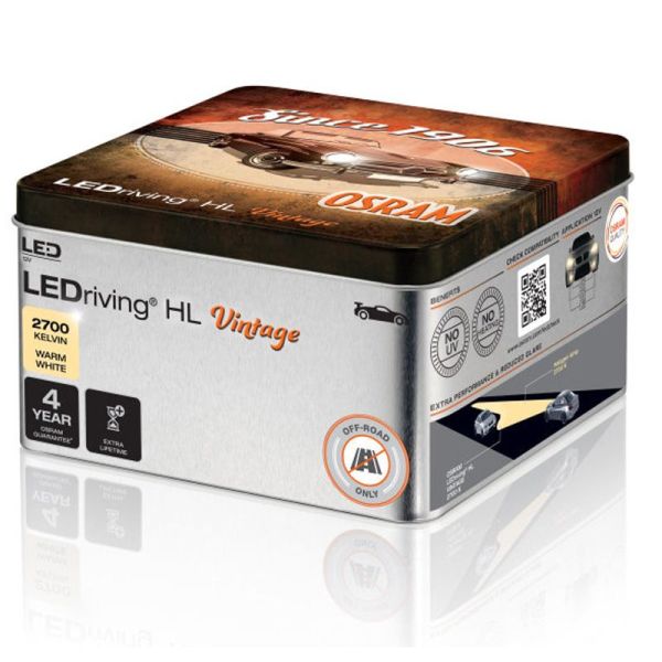 Bombillas LED H1 12V Blanco Calido 2.700K Vintage HL + 300% mas de luz Pack 2 unidades 64150DWVNT-2MB Osram