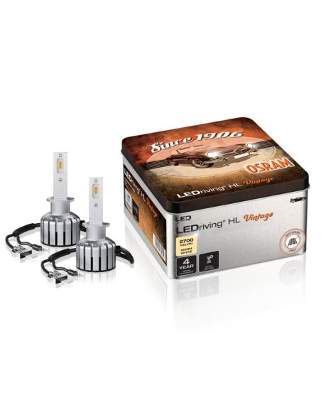 Lâmpadas LED H1 12V Branco Quente 2.700K Vintage HL + 300% mais luz Pacote de 2 unidades 64150DWVNT-2MB Osram