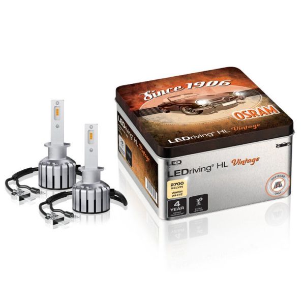 Ampoules LED H1 12V Blanc Chaud 2 700K Vintage HL + 300% de lumière en plus Pack de 2 unités 64150DWVNT-2MB Osram