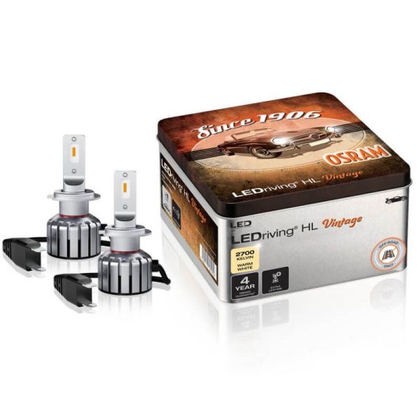 Bombillas LED H7 H18 12V Blanco Calido 2.700K Vintage HL + 300% mas de luz Pack 2 unidades 64210DWVNT-2MB Osram