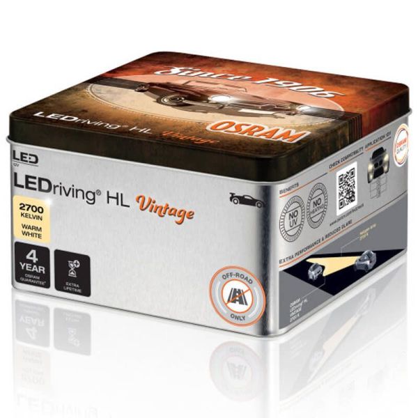 Bombillas LED H7 H18 12V Blanco Calido 2.700K Vintage HL + 300% mas de luz Pack 2 unidades 64210DWVNT-2MB Osram