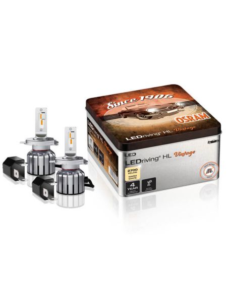 Lâmpadas LED H4 H19 R2 12V Branco Quente 2.700K Vintage HL + 300% mais luz Pacote de 2 unidades 64193DWVNT-2MB Osram