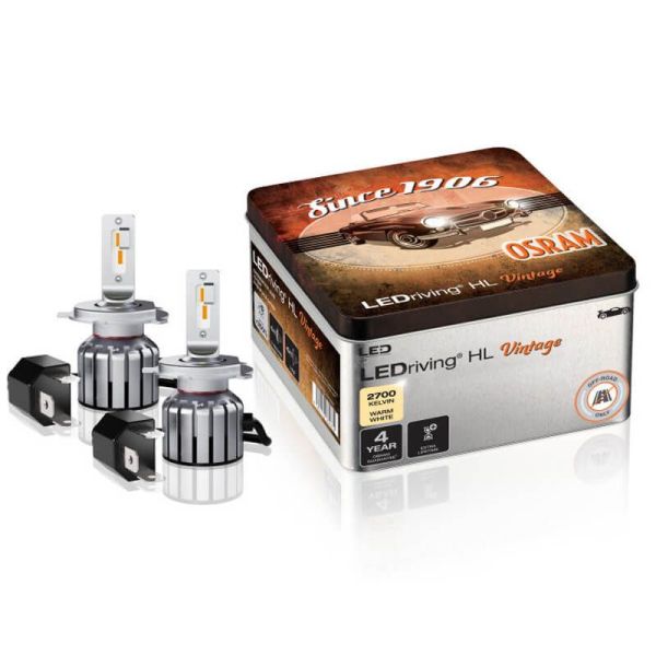 Lâmpadas LED H4 H19 R2 12V Branco Quente 2.700K Vintage HL + 300% mais luz Pacote de 2 unidades 64193DWVNT-2MB Osram