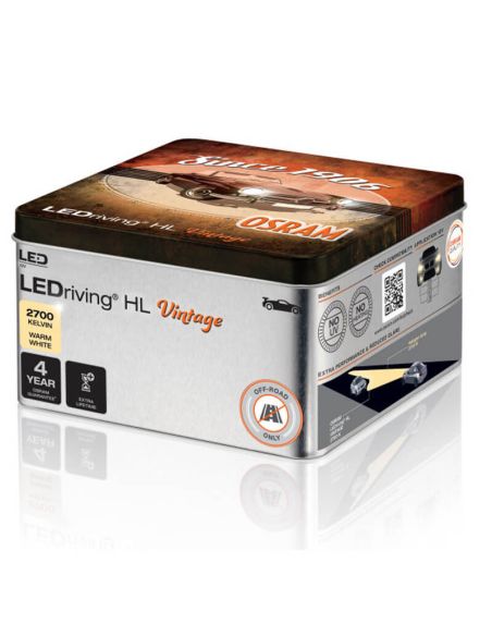 Bombillas LED H4 H19 R2 12V Blanco Calido 2.700K Vintage HL + 300% mas de luz Pack 2 unidades 64193DWVNT-2MB Osram