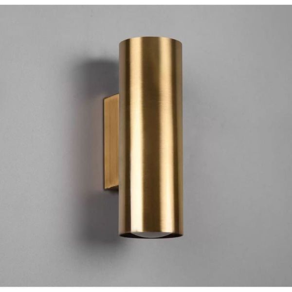 Aplique de pared CLEO cilíndrico, luz arriba-abajo color oro en una pared