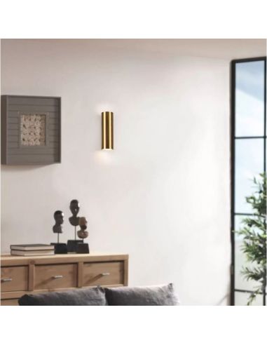 Aplique de pared CLEO cilíndrico, luz arriba-abajo color oro foto ambiente