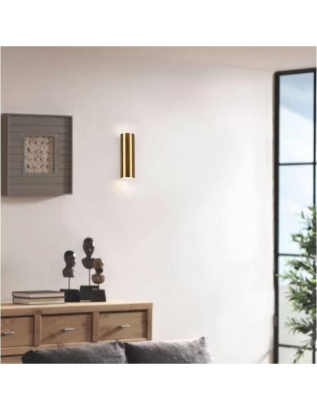 Aplique de pared CLEO cilíndrico, luz arriba-abajo color oro foto ambiente