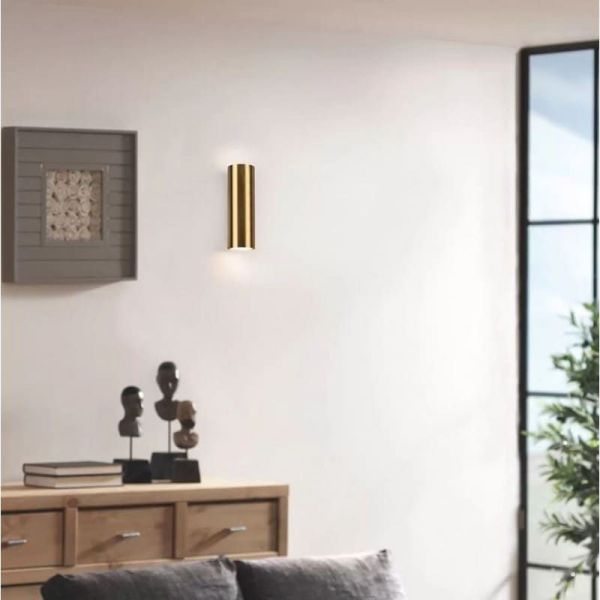 Aplique de pared CLEO cilíndrico, luz arriba-abajo color oro foto ambiente